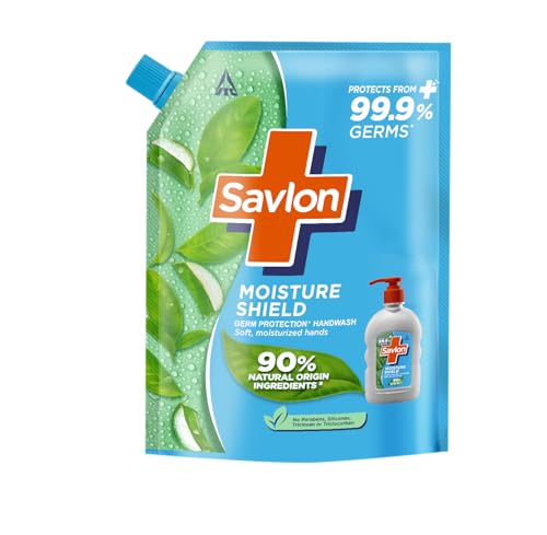 ITC Savlon Moisture Shield Germ Protection Liquid Handwash Refill Pack 1.3L | 99.9% Germ Protection | 90% Natural Origin Ingredients | Family Size Ref