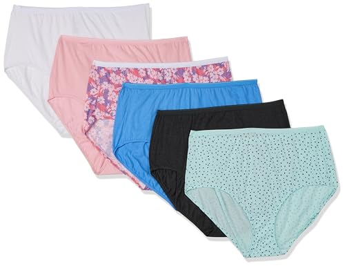 JUST MY SIZE Women's Plus Size Cool Comfort Cotton High Brief 6-Pack, Assorted, 14 (16156C)