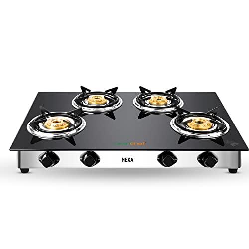 Greenchef NEXA 4 Burner Glass top Gas stove, ISI certified (4 Burner) Manual, Black