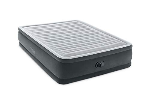 Intex Dura-Beam Deluxe Comfort-Plush Elevated: Fiber-Tech – Queen Size – Built-in Electric Pump – 18in Bed Height – 600lb Weight Capacity