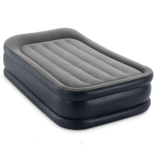 Intex 64131ED Dura-Beam Plus Deluxe Pillow: Fiber-Tech – Twin Size – Built-in Electric Pump – 16.5in Bed Height – 300lb Weight Capacity