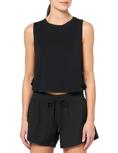 CRZ YOGA Pima Cotton Cropped Workout Tank Tops for Women - Sleeveless Sports Athletic Yoga Running Gym Crop Shirts Black Medium