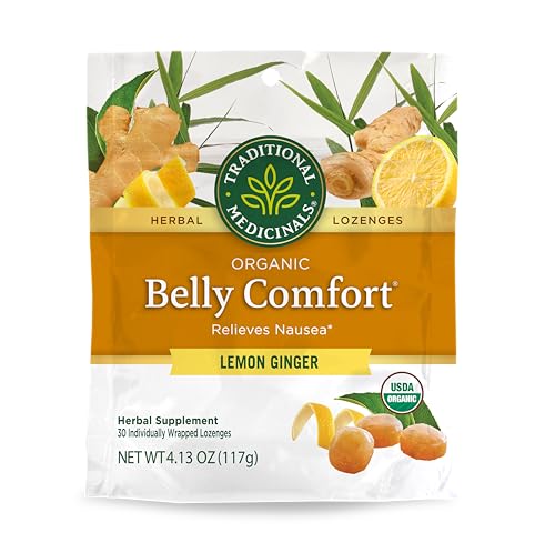 Traditional Medicinals, Organic Belly Comfort Lozenges Lemon Ginger, Relieves Nausea, 30 Individually Wrapped Lozenges