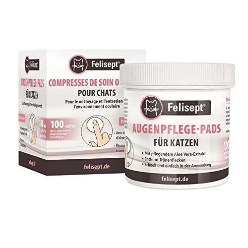 Felisept Eye Care 100 Pads for Cats - Against dirt and tear stone - Pads for cleaning and care of the eye area - With aloe vera extract