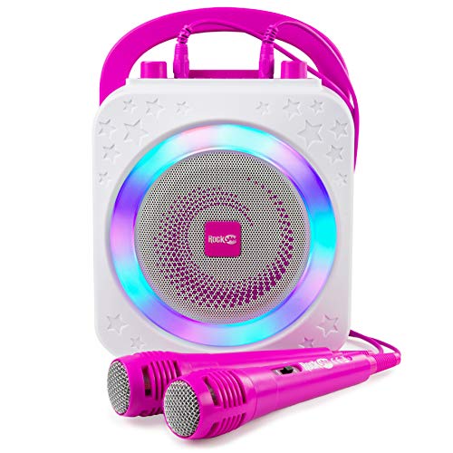 ⚡ BLITZDEAL (-85%) RockJam 10-Watt Rechargeable Bluetooth Karaoke Machine with Two Microphones, Voice Changing Effects & LED Lights - Pink