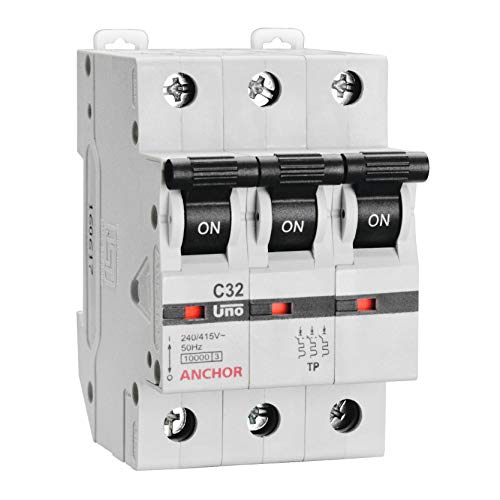 Anchor by Panasonic UNO 63 Amp Triple Pole C Curve MCB | ISI Marked Double Pole 63A Miniature Circuit Breaker (98032)