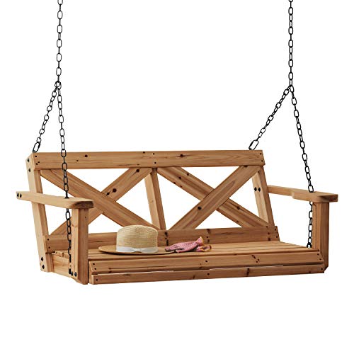 Backyard Discovery 55" Cedar Wood Farmhouse Outdoor Porch Swing Bench with Two-Person Seating, Durable Hanging Chains, Water-Resistant, Heavy-Duty 600 Lbs Weight Capacity for Patio, Deck, Garden