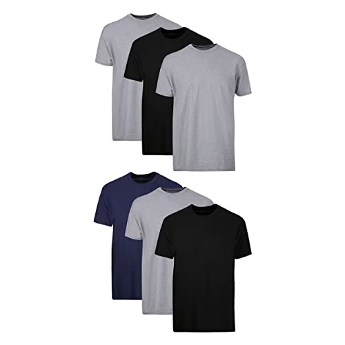 Hanes Mens Cotton, Moisture-wicking Crew Tee Undershirts, Multi-packs, Black/Grey/Blue Assorted - 6 Pack, 3X-Large US