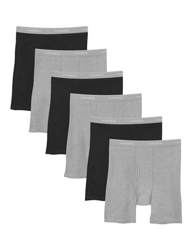 Hanes Mens Underwear Briefs, Cool Dri Moisture-wicking Cotton No-ride-up For Men, Multi-packs Available Boxer, 6 Pack - Black/Gray, X-Large US