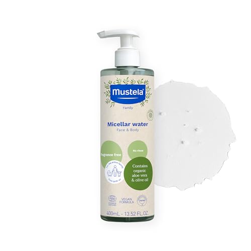 Mustela Certified Organic Micellar Cleansing Water -No-Rinse Natural Water Cleanser w/ Olive Oil & Aloe Vera - For Baby, Kid & Adult - Fragrance Free, EWG Verified & Vegan -13.5 oz-Packaging may vary