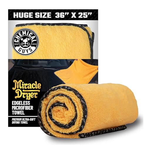 Chemical Guys ‎MIC721 Miracle Dryer Microfiber Drying Towel, (Great for Cars, Trucks, SUVs, RVs, Motorcycles & More), Yellow (36" x 25")