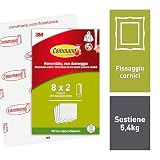 Command Tiras Adhesivas para Colgar Cuadros Medianas, 8 Pares (16 Tiras) Blancas – Para Marcos, Espejos y Adornos – Soporta Hasta 5 kg – Sin Agujeros ni Taladro