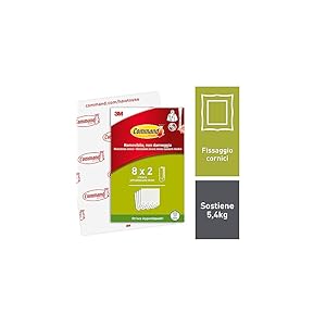 Command Tiras Adhesivas para Colgar Cuadros Medianas, 8 Pares (16 Tiras) Blancas – Para Marcos, Espejos y Adornos – Soporta Hasta 5 kg – Sin Agujeros ni Taladro
