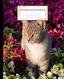 Composition Notebook Wide Ruled Lined Paper Notebook Journal Cat In Flowers Workbook For Girls Kids Teens Students For Back To School And Home College Writing Notes