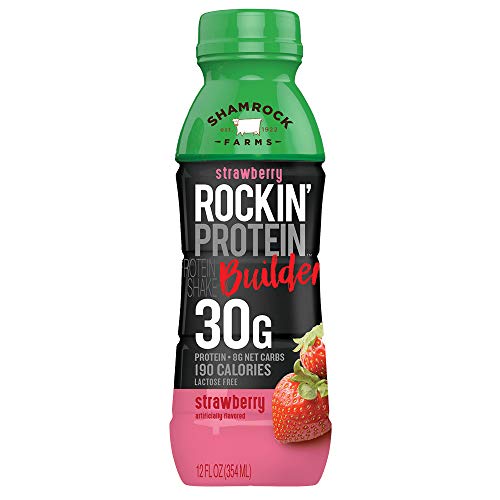 Shamrock Farms Strawberry Protein Shake Drink, Rockin' Builder, 12 Oz | 30g of Protein In Each Serving | No Chalky Taste, 12 Fl Oz