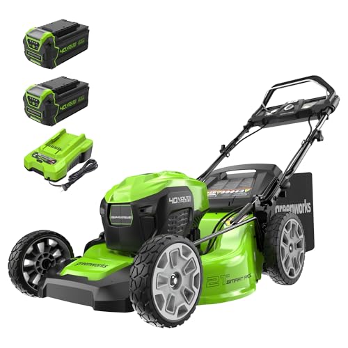 Greenworks 40V 21" Brushless Cordless Smart Pace Self-Propelled Lawn Mower, 2 Batteries