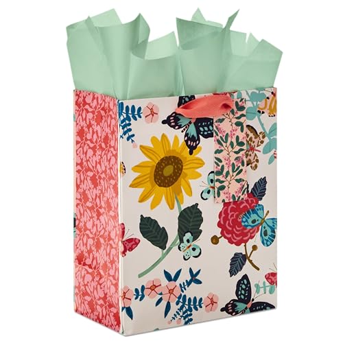 Hallmark 9" Medium Gift Bag with Tissue Paper (Bright Flowers) for Easter, Birthdays, Bridal Showers, Weddings, Baby Showers, Mother's Day