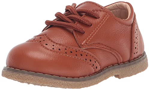DADAWEN Toddler Boys Girls Dress Shoes Comfort Oxford Shoes Wedding Church Dress Shoes Lace Up School Uniform Loafer Flats Brown US Size 9.5 M Toddler