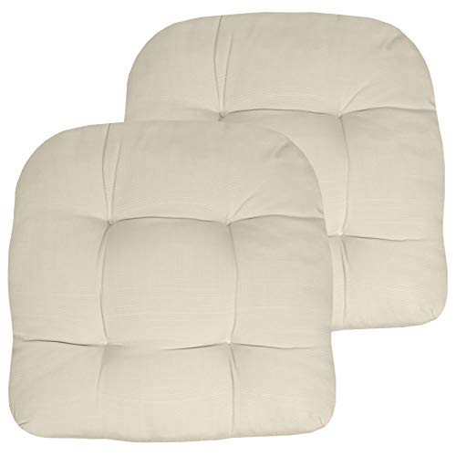 Sweet Home Collection Patio Cushions Outdoor Chair Pads Premium Comfortable Thick Fiber Fill Tufted 19" x 19" x 5" Seat Cover, 2 Pack, Cream