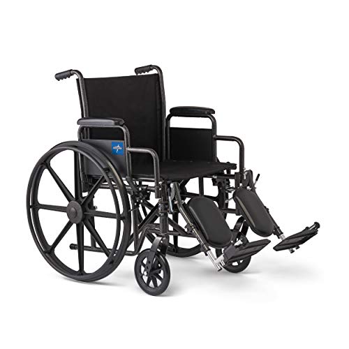 Medline Comfortable Folding Wheelchair with Swing-Back, Desk-Length Arms and Elevating Footrests, 20”W x 16”D Seat