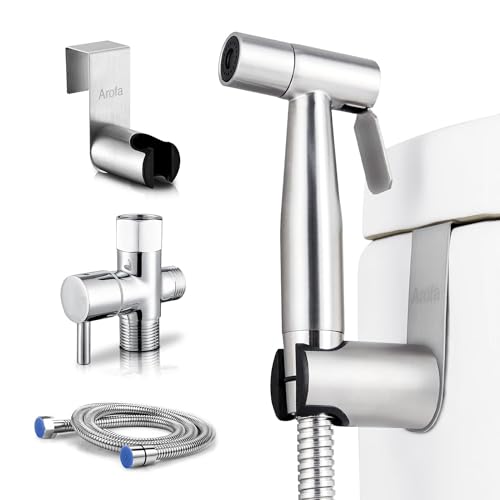 Arofa Handheld Toilet Bidet Sprayer for Toilet-Adjustable Water Pressure Control with Bidet Hose for Feminine Wash, Stainless Steel Brushed Nickel Bidet Faucet Cloth Diaper for Baby Wash