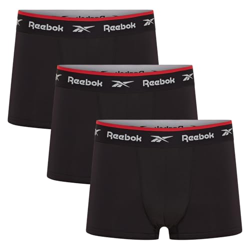 🔥 SELTEN SO GÜNSTIG (-74%) Reebok Redgrave Boxershorts Herren | 3er Pack Sport Boxershorts für Männer | Atmungsaktive & Stretch Unterwäsche Herren | Locker geschnittene Boxer Shorts, Schwarz, XL