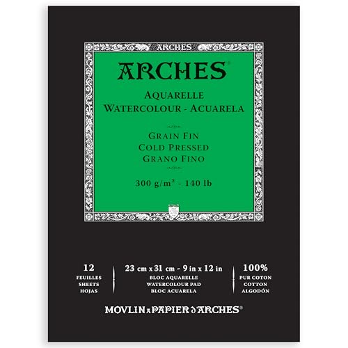 Arches Watercolor Pad, Cold Press, 9x12 inches, 12 Sheets - Professional Art Paper for Watercolor Gouache Ink Acrylic