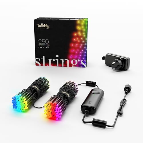 Twinkly Strings 250 LED RGB, Including White, LED Light String for in-and Outdoor, Christmas Lights, Smart LED Lights, Mappable LEDs, Compatible with Alexa, Google Home, IP44, Green Wire, 65ft