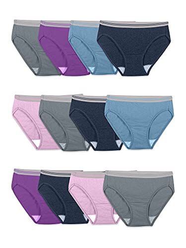 Fruit of the Loom Women's Tag Free Cotton Bikini Panties, 12 Pack - Assorted Heathers, 7