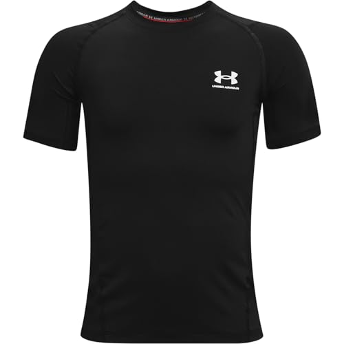 Under Armour Boys HeatGear Armour Short-Sleeve T-Shirt , Black (001)/White , Large