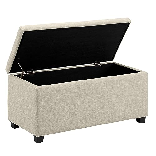 Amazon Basics Upholstered Storage Rectangular Ottoman and Entryway Bench, Polyester, Beige, 35.5"W x 16.5"D x 