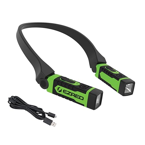 EZRED Anywear Rechargeable Neck Light for Hands-Free Lighting - NK15-GR Green, Perfect Light for Mechanics, Camping, Hunting, DIY Projects, Reading