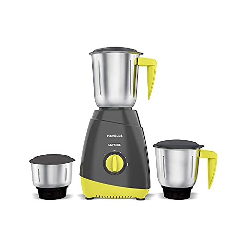 Havells Capture 500W 3 Jar Mixer Grinder, High Speed 21000 RPM Motor, 304 SS Blades, 5 Years Motor Warranty with Overload Protector, 1.5 Ltr Bigger Si