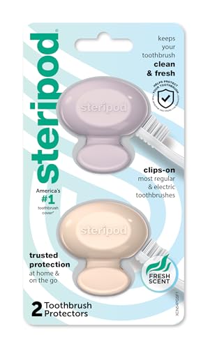 Steripod Clip-On Toothbrush Protector, Keeps Fresh and Clean, Fits Most Manual and Electric Toothbrushes, Pink and Blue, 2 Count (Pack of 1)