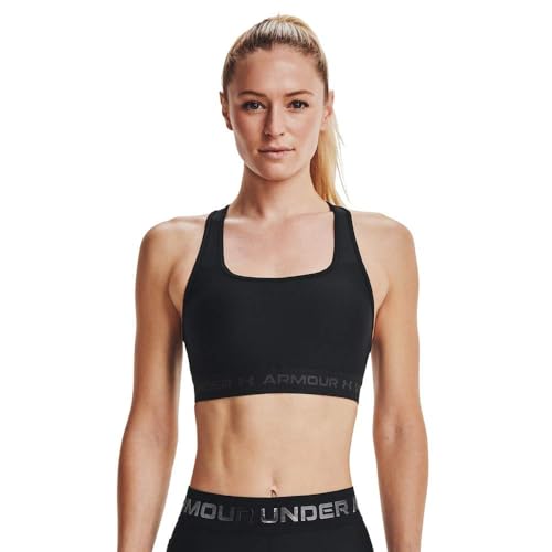 Under Armour Womens Crossback Mid Impact Sports Bra , Black (001)/Jet Gray , Medium
