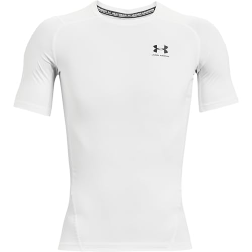 Under Armour Men's Armour HeatGear Compression Short-Sleeve T-Shirt , White (100)/Black, Large