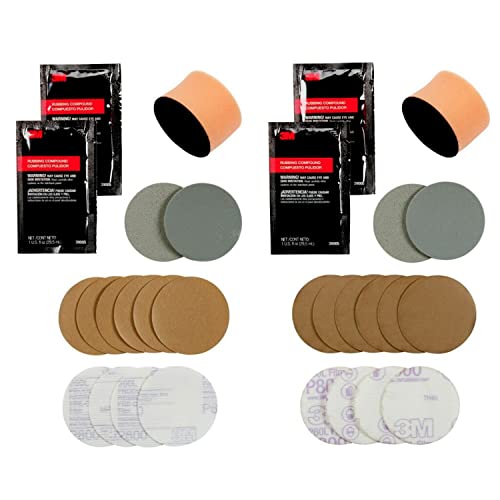 3M Headlight Lens Restoration Kit, Medium Duty 2-Pack, No Tools Required, Restores Cloudy Yellowed Plastic Lenses, Includes Sanding Discs, Rubbing Compound & Foam Pads