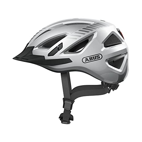 🔥 STARKER PREIS (-40%) ABUS Stadthelm Urban-I 3.0 - Fahrradhelm mit Rücklicht, Schirm und Magnetverschluss - für Damen und Herren - Silber, Größe S