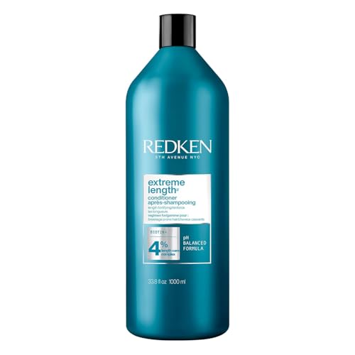 Redken Extreme Length Conditioner For Damaged Hair - Fortifies, Strengthens and Conditions Hair, Infused With Biotin & Castor Oil For Hair Growth, 33.8 Fl Oz