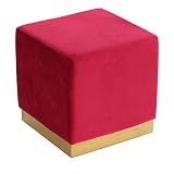 Cortesi Home — Cortesi Home Dover Square Ottoman in Pink Velvet, Brushed Gold