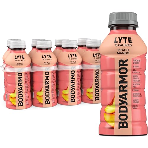 BODYARMOR LYTE, Peach Mango, Electrolyte Drink, 15 Calories, 12 Fl Oz Bottles (8 Pack), Coconut Water Sports Drink, Natu