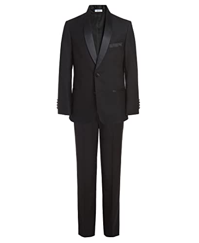 Calvin Klein Boys' 2-piece Formal Suit Set, Includes Single Breasted Jacket & Straight Leg Dress Pants With Belt Loops & Functional Pockets, Black, 16 Husky