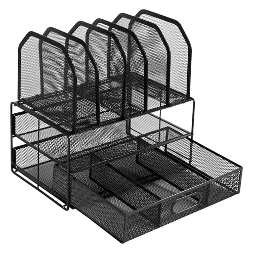 Amazon Basics Mesh Desk Organizer with Sliding Drawer, Double Tray and 5 Upright Sections, Black25 PCS Plastic Drawer O