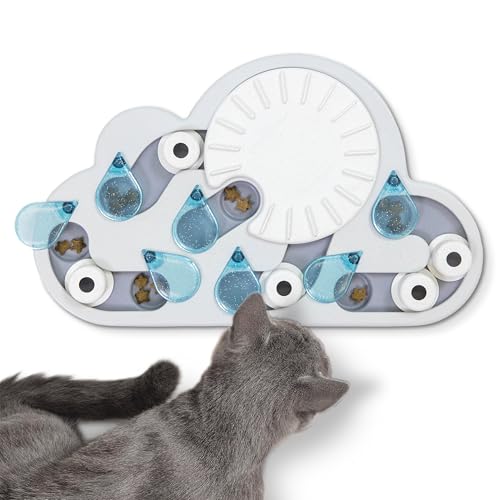 Catstages by Nina Ottosson Rainy Day Puzzle & Play – Interactive Treat Puzzle Feeder for Cats, 19 Hidden Treat Compartments Slow Feeder, Durable & Easy-Clean, 15.4 Inches, Gray