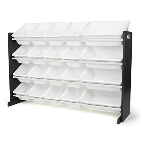 Humble Crew Extra-Large Toy Organizer with 20 Plastic Bins – White/Espresso Storage Rack with 4-Tier Shelves, Anti-Tip