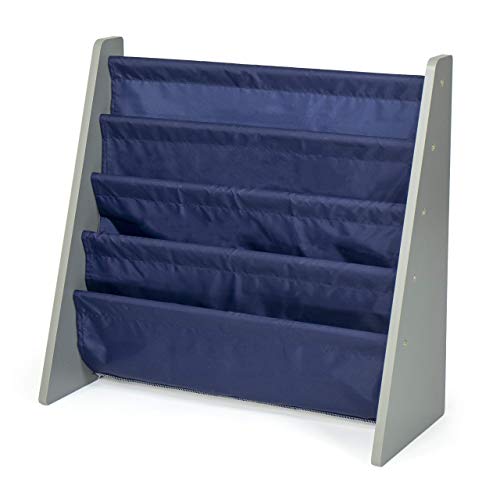 Humble Crew Kids Bookshelf, 4-Tier Front-Facing Book Display Organizer, Montessori Toddler Bookcase for Playroom, Bedroom & Reading Corner, Grey Wood/Navy