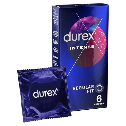 Durex Intense Condoms, 6s, Regular Fit, Ribbed and Dotted, Lubricated with Desirex Gel, Teat Ended, Easy On Shape