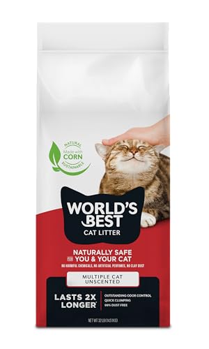 WORLD'S BEST CAT LITTER Multiple Cat Unscented, 32-Pounds - Natural Ingredients, Quick Clumping, Flushable, 99% Dust Free & Made in USA - Long-Lasting Odor Control & Easy Scooping