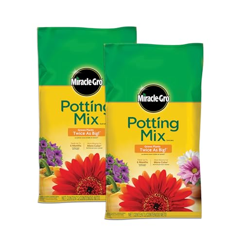 Miracle-Gro Potting Mix, For Container Plants, Flowers, Vegetables, Annuals, Perennials, Shrubs, Feeds for up to 6 Months, 16. qt., 2-Pack