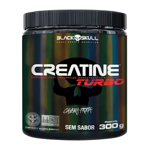 Creatine Turbo – sem sabor - Pote 300g - Black Skull - Suplementação para Treino, Performance, Ganho Muscular, Hipertrof...